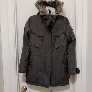 13 NYC Faux Fur Hooded Parka Jacket Women’s Small Sherpa Lined Winter Coat